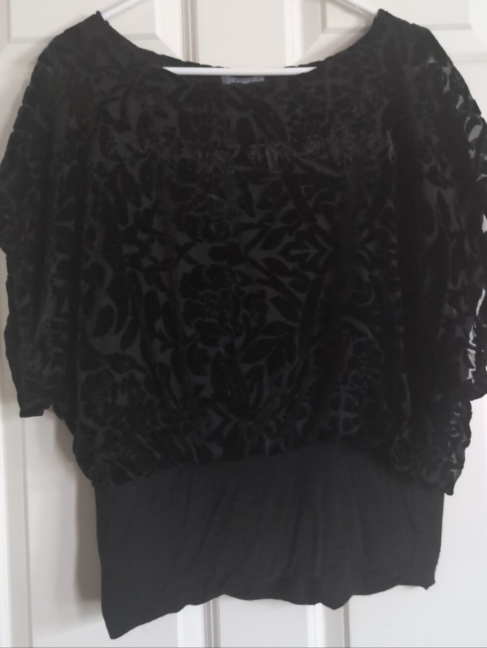 Black burnout velvet floral batwing dolman top